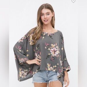 T31. Floral Gray Women's Oversized Top